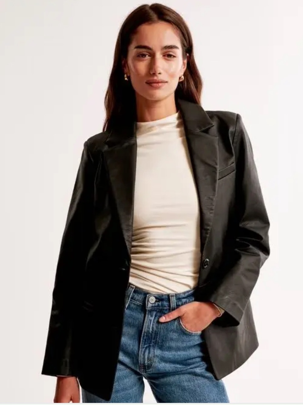 Abercrombie & Fitch Black Vegan Leather Blazer Jacket - SZ S